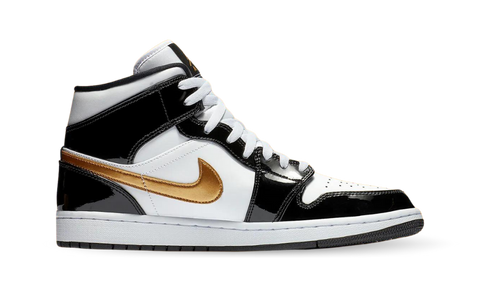Nike Air Jordan 1 Mid Patent Black White Gold 852542-007